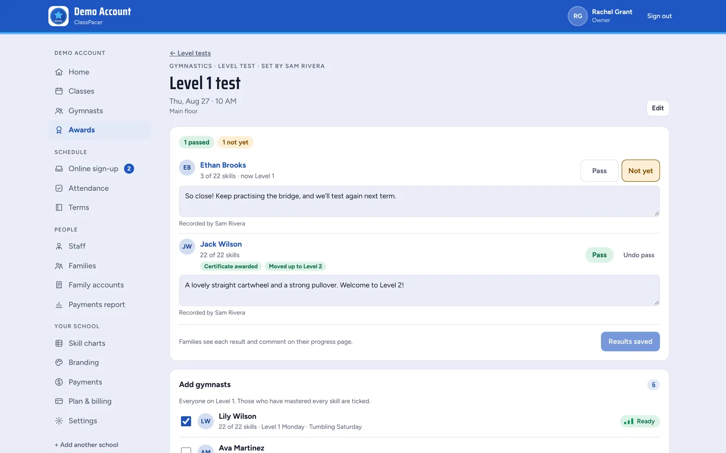 A past Level 1 test with results